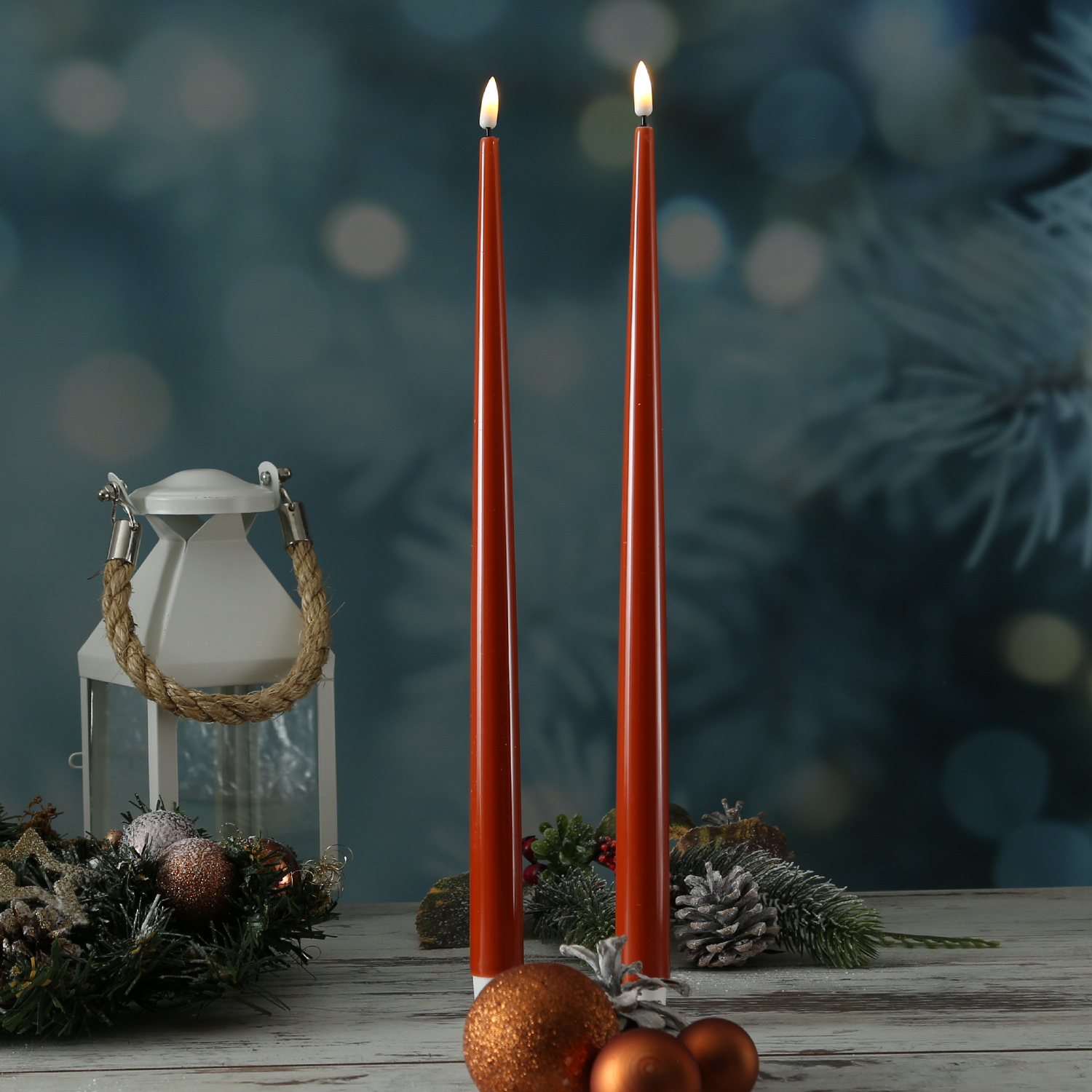 LED Stabkerzen ELLA - Echtwachs - realistische 3D Flamme - H: 38cm - orange - 2 Stück
