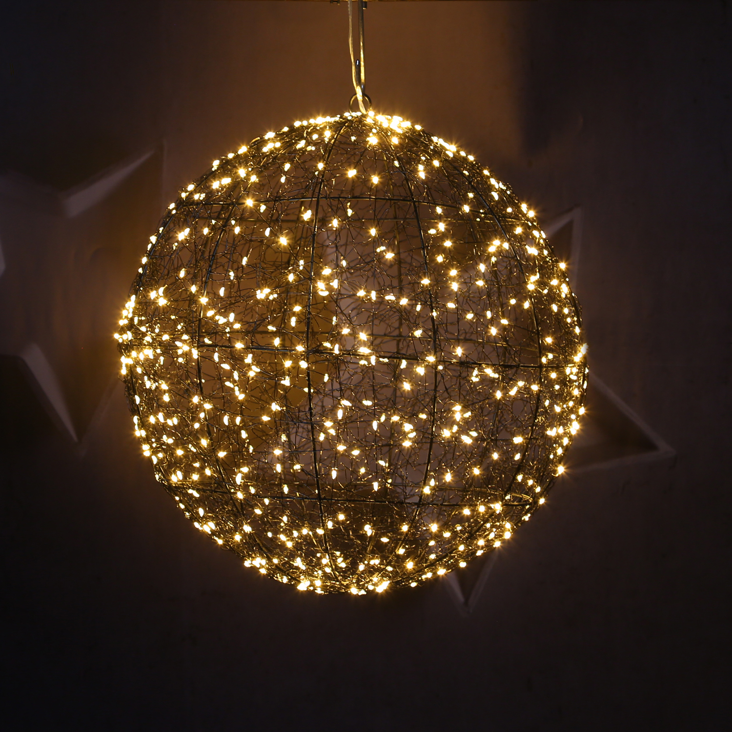 LED Drahtkugel - Leuchtkugel - 600 bernsteinfarbene LED - Timer - D: 40cm - für Innen/Außen