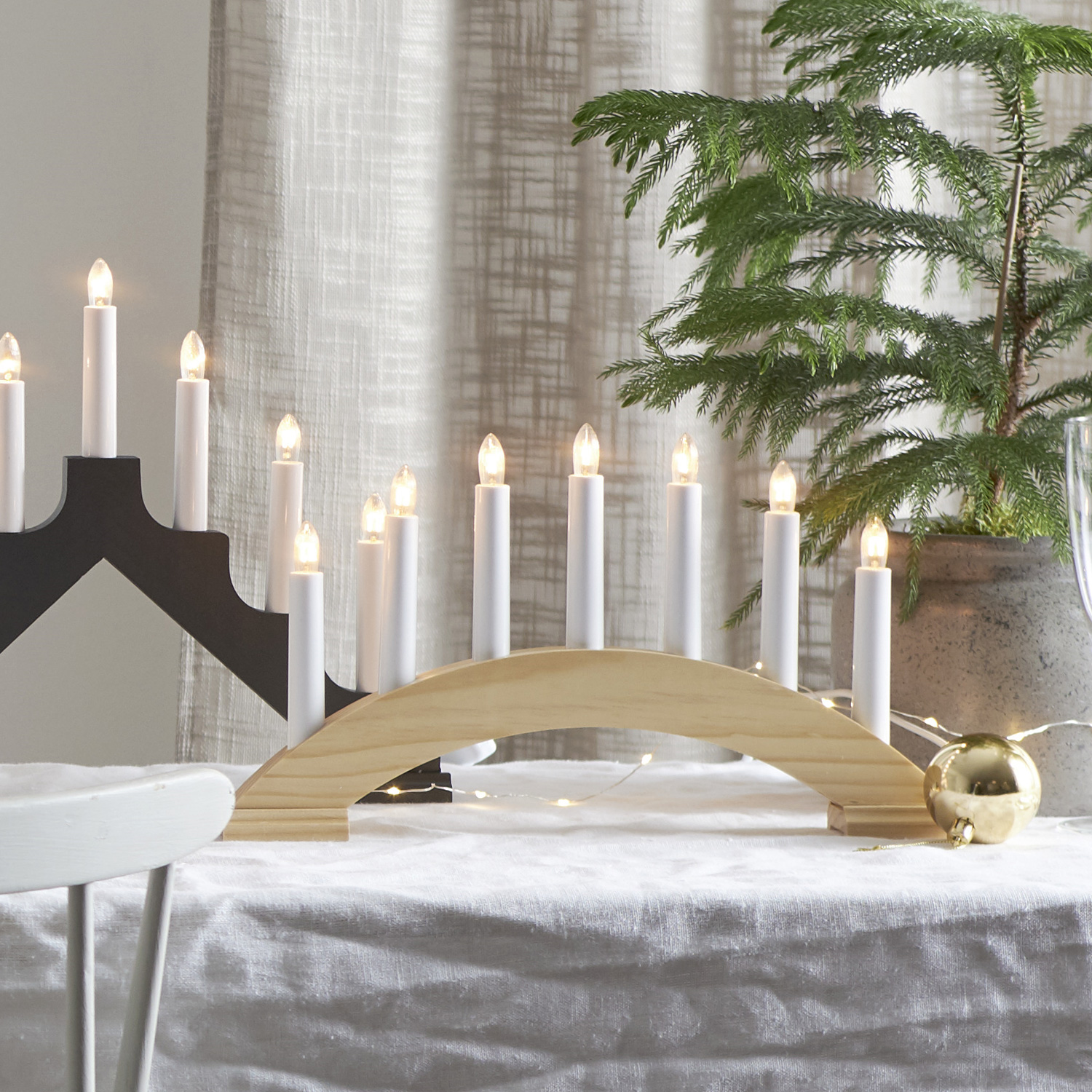 Lichterbogen Bea - 7flammig - warmweiße Birnchen - L: 39cm, H: 22cm - Schalter - natur