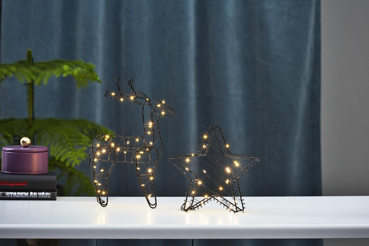 LED-Leuchtfigur "Indy" - Rentier - 40 warmweiße LEDs - H: 29,5cm - Batteriebetrieb - Timer -schwarz