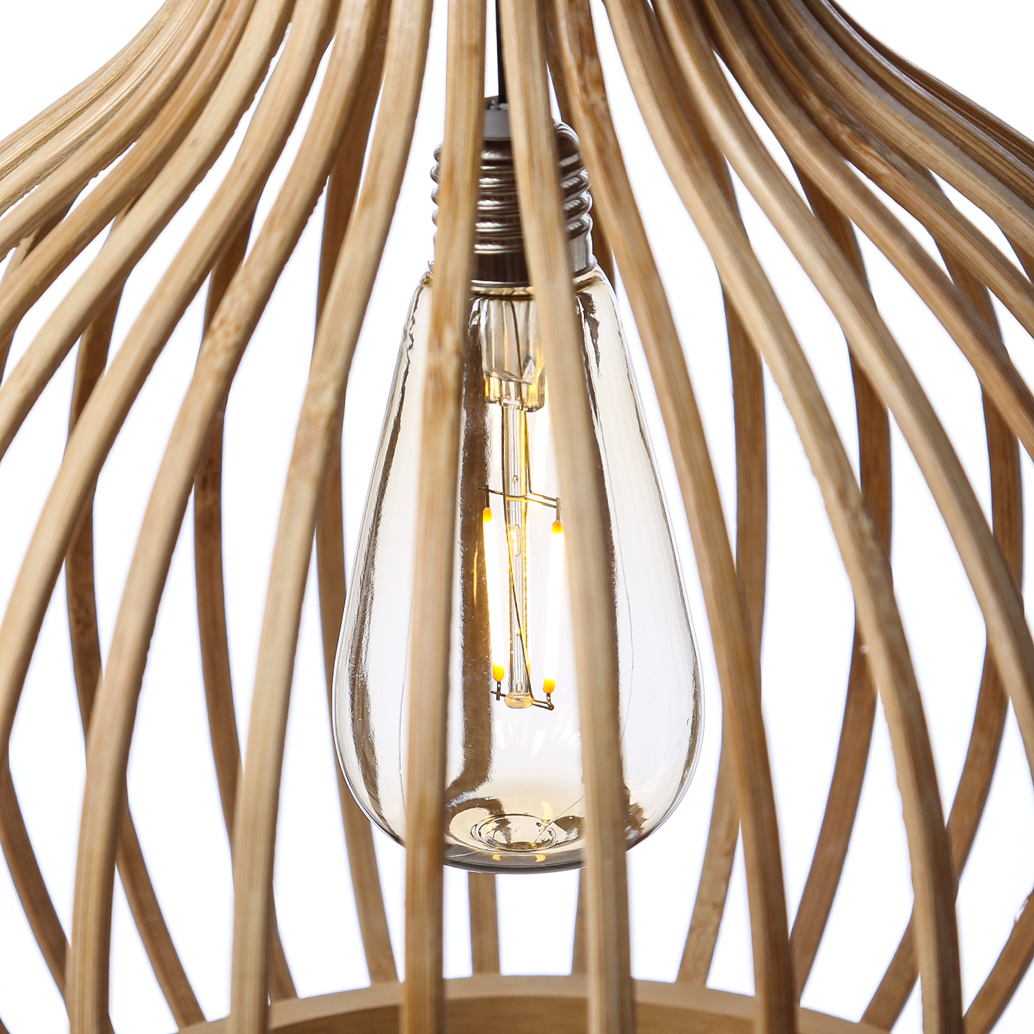 LED Solar Hängeleuchte - Bambus - 1 warmweiße LED - H: 40cm - D: 28cm - für Außen - natur