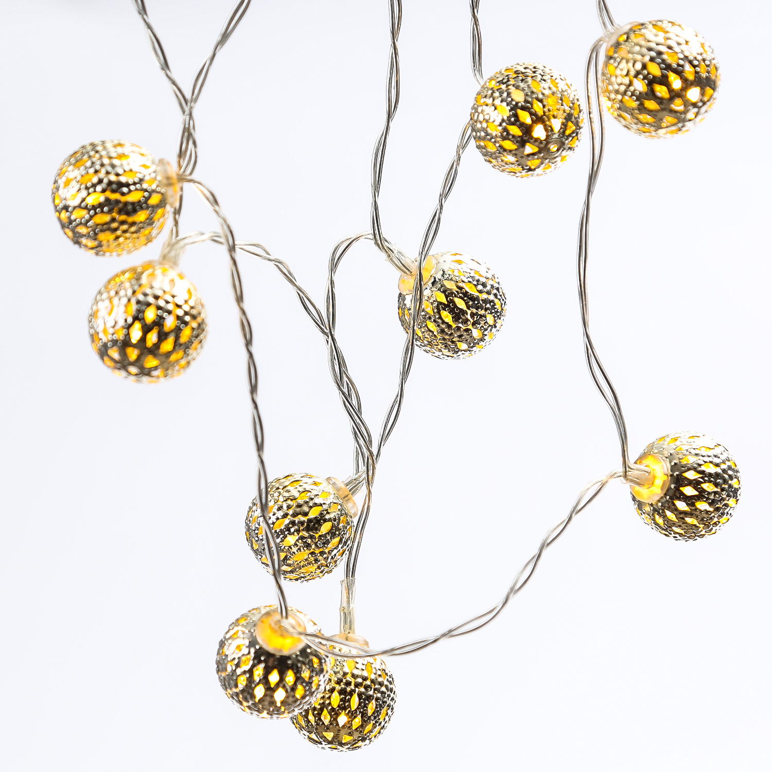 LED Dekolichterkette Metallkugeln - 20 warmweiße LED - D: 4cm - L: 2,76m - Netzteil - silber