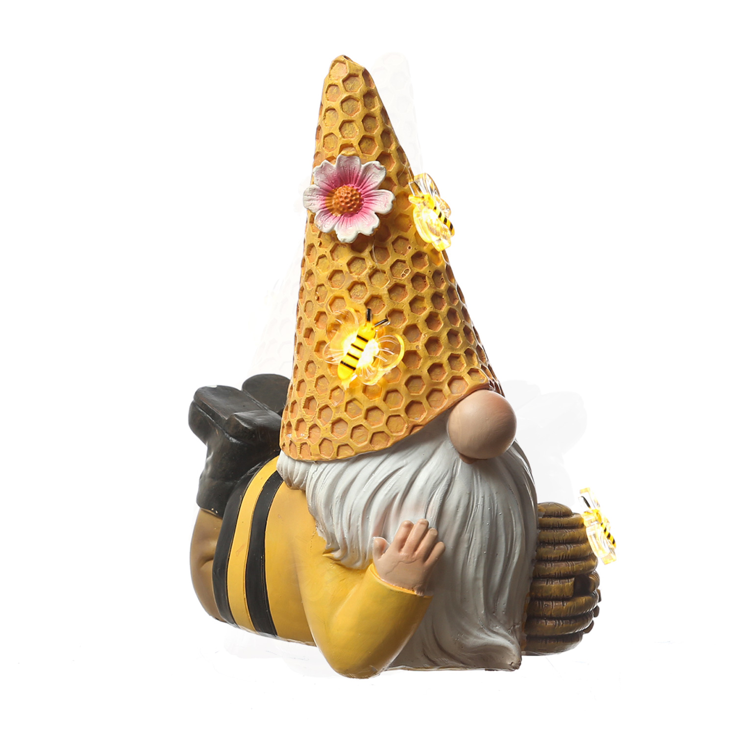 LED Solar Gartenzwerg Biene liegend - Gartenfigur - warmweiße LED - Lichtsensor - H: 17,5cm