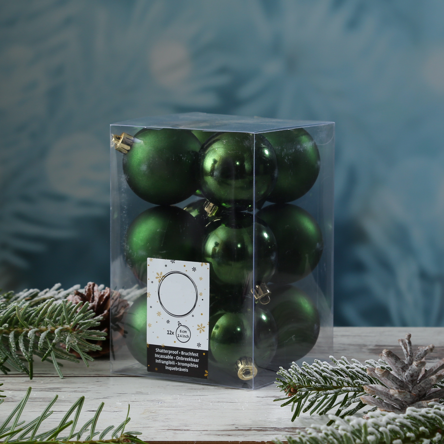 Christbaumkugel - Weihnachtsbaumkugel - bruchfest - D: 6cm - glänzend und matt - grün - 12er Set