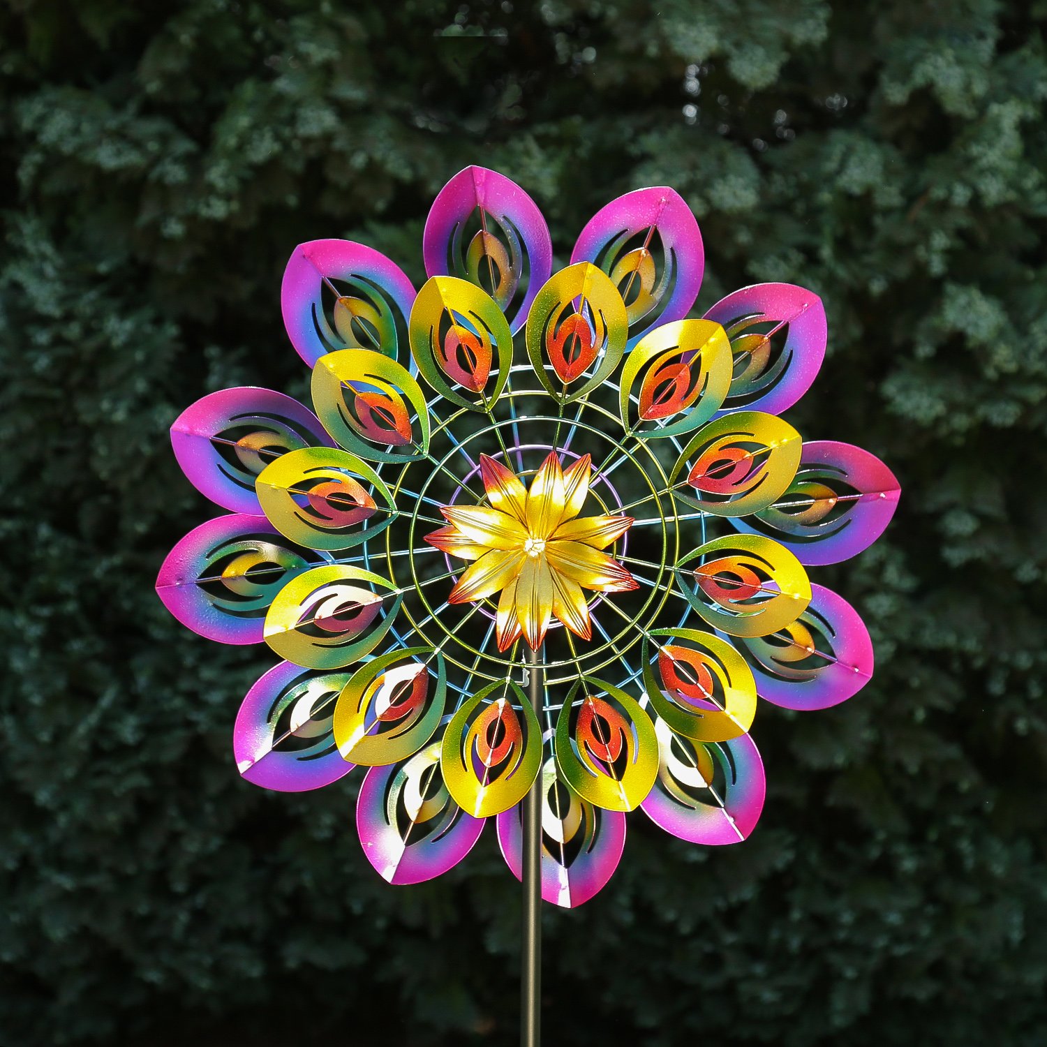 Doppel Windrad - Gartendeko - Metall - Erdspieß - H: 1,83m - bunt