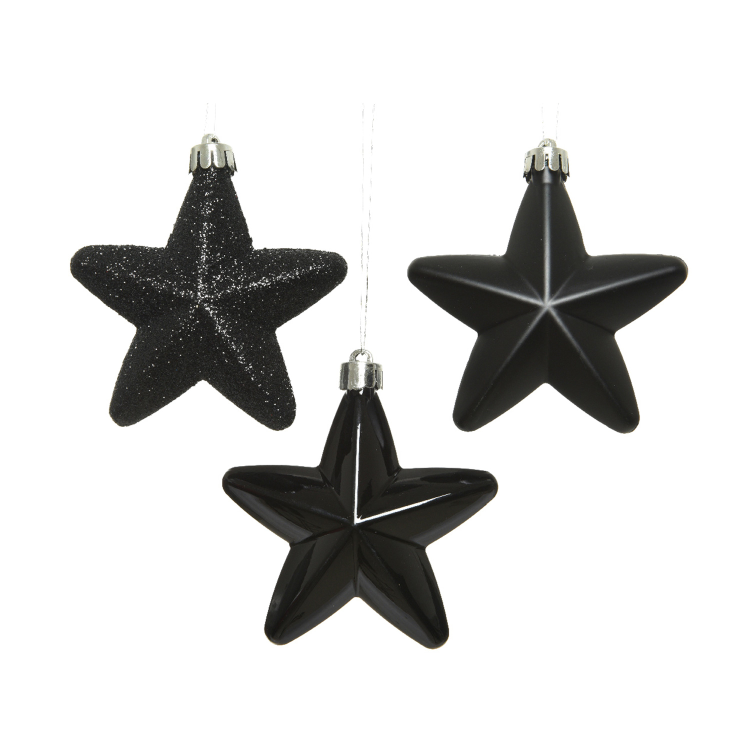 Christbaumschmuck STERN - Weihnachtsschmuck - bruchfest - glänzend matt glitzernd - schwarz - 6 Stk.