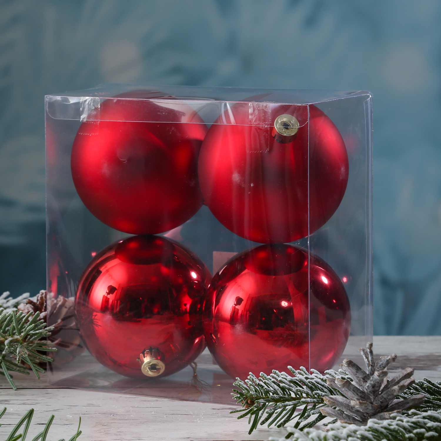 Christbaumkugel - Weihnachtsbaumkugel - bruchfest - D: 10cm - glänzend und matt - rot - 4er Set