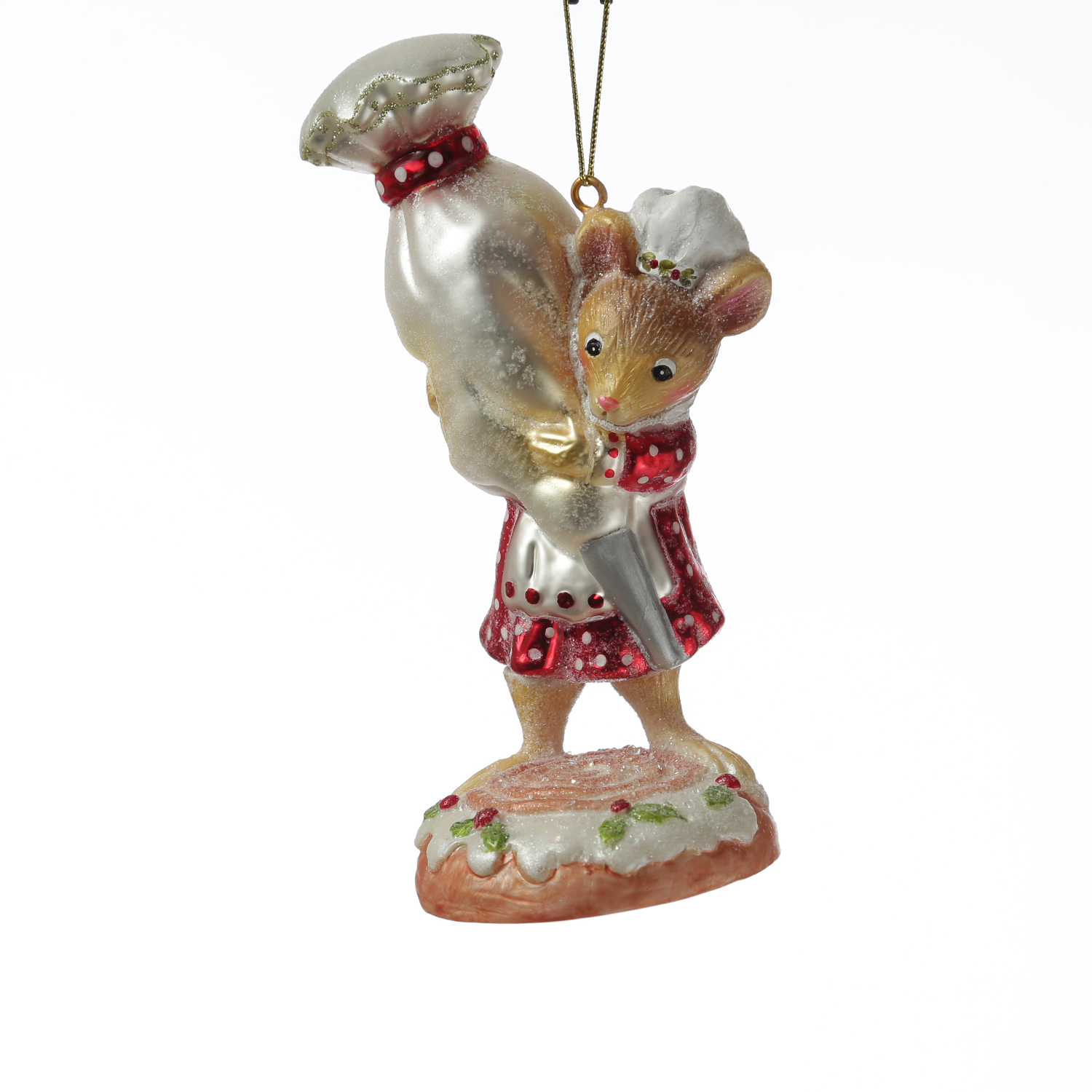 Weihnachtsbaumschmuck Mäuschen mit Spritzbeutel - Christbaumschmuck - Glas - H: 14cm - rot