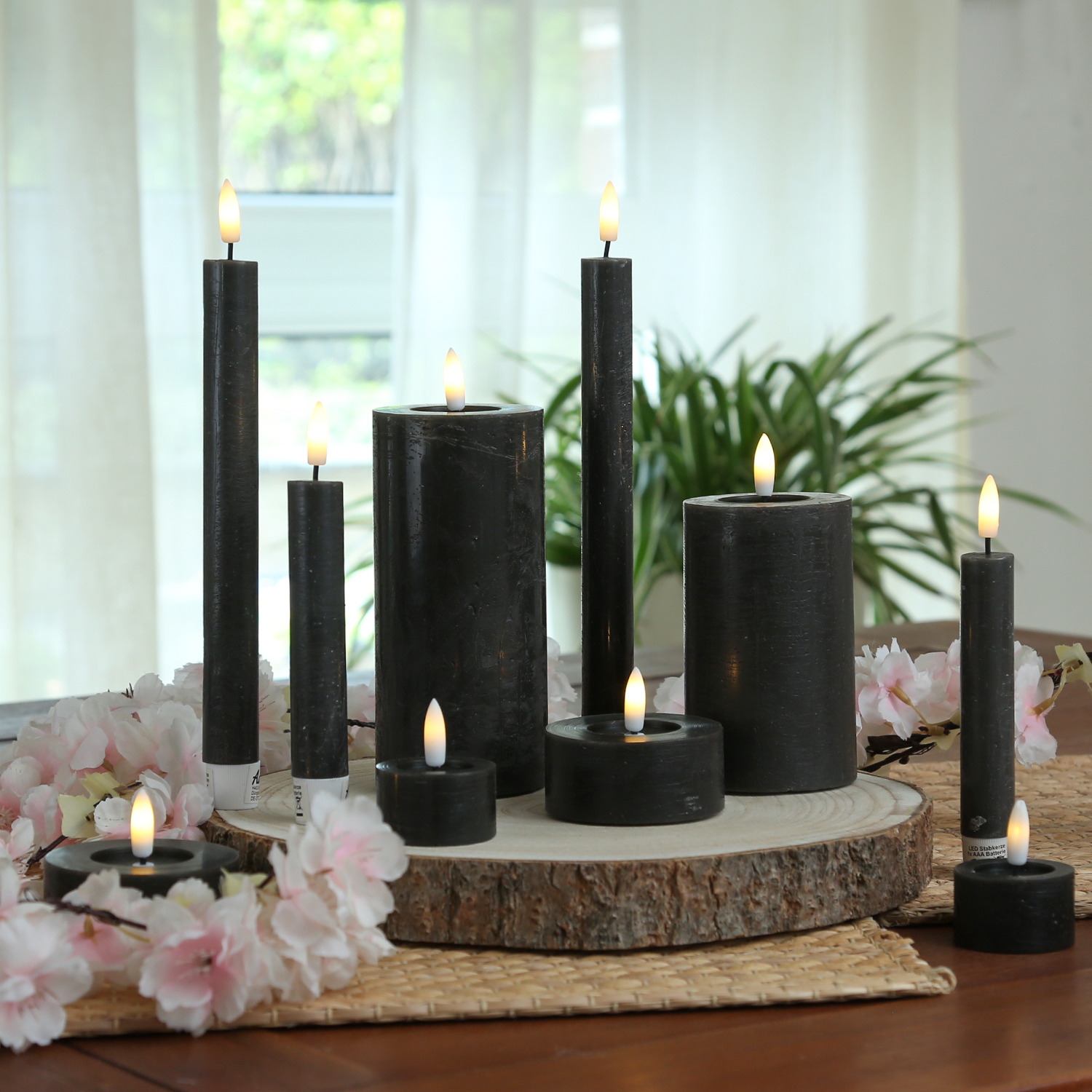 LED Teelichter LINA - Rustik-Optik - Echtwachs - Timer - mit Batterien - D: 4,5cm H: 5cm - 2St.