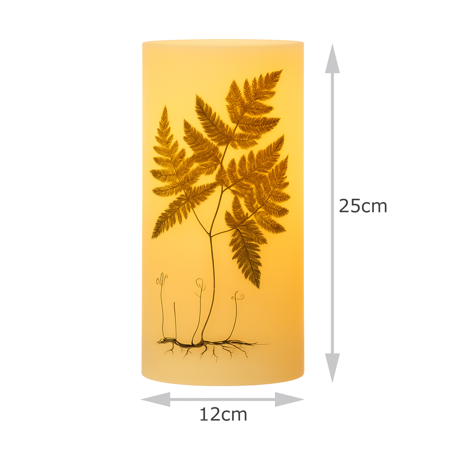 XXL LED Kerze mit Farndruck - Echtwachs - flackernde LED - H: 25cm - D: 12cm - weiß/grün