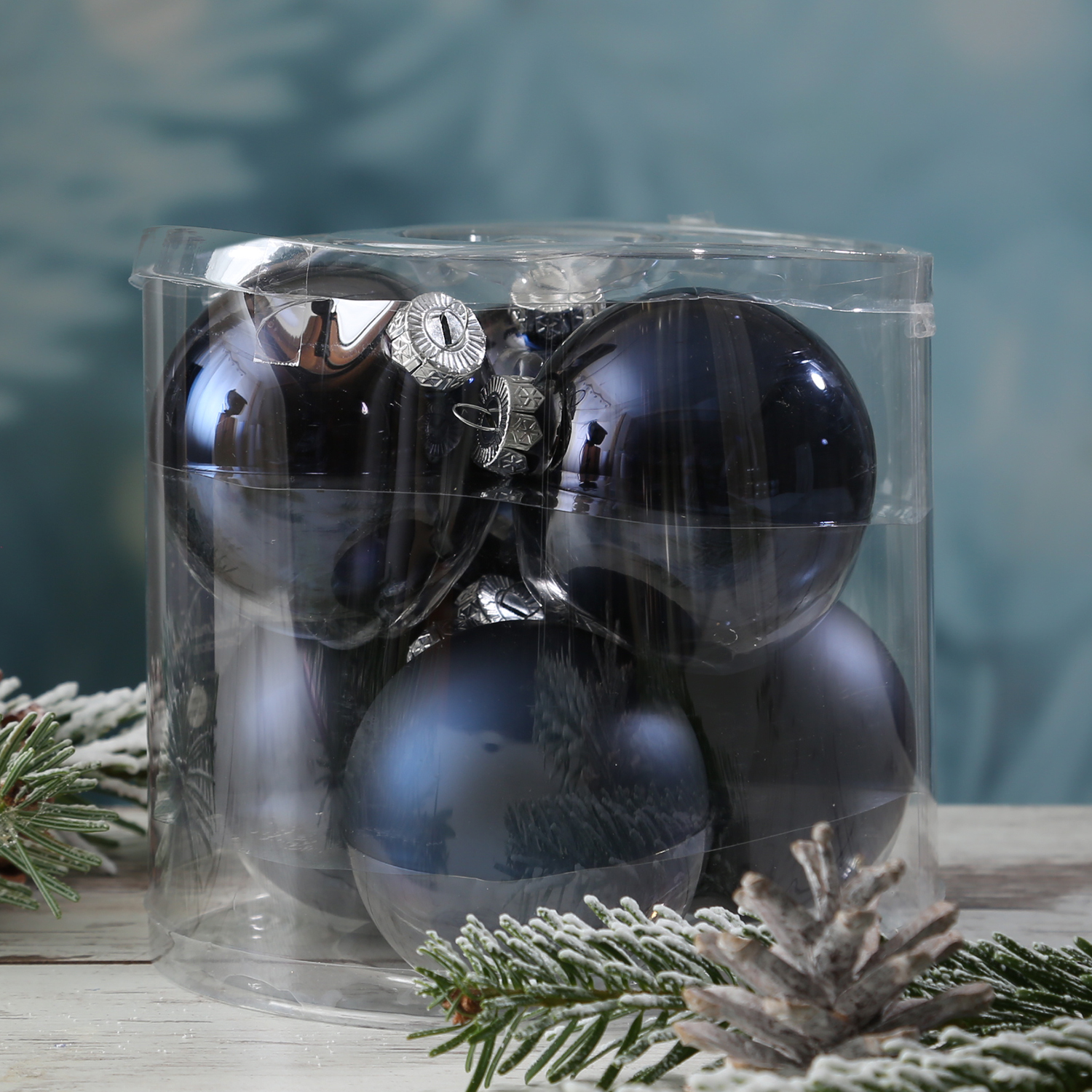 Christbaumkugel - Weihnachtsbaumkugel - Glas - D: 8cm - glänzend und matt - dunkelblau - 6er Set