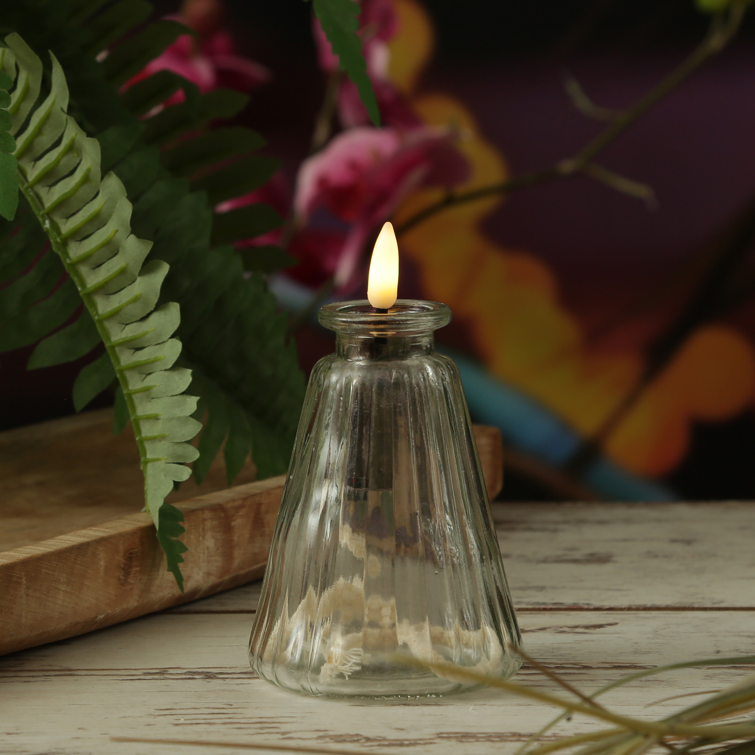 LED Flaschenlicht - LED Kerze mit Docht als Flaschenbeleuchtung - mit Batterie - Timer - silber