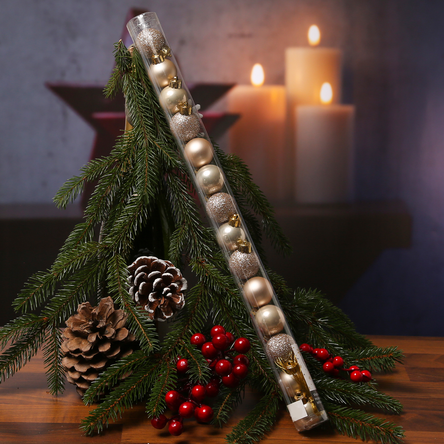 Christbaumkugel - Weihnachtskugel - bruchfest - D: 3cm - glänzend matt glitzernd - creme - 14er Set