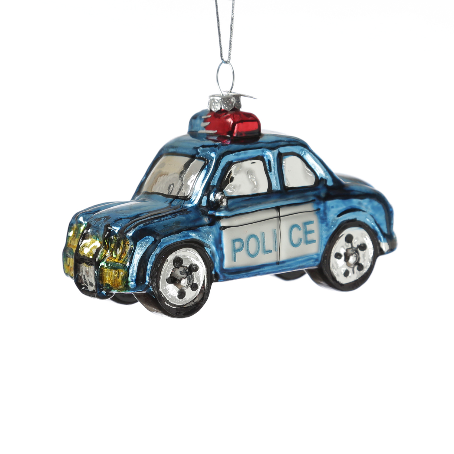 Weihnachtsbaumschmuck Polizeiauto - Christbaumschmuck - Glas - L: 11cm - blau