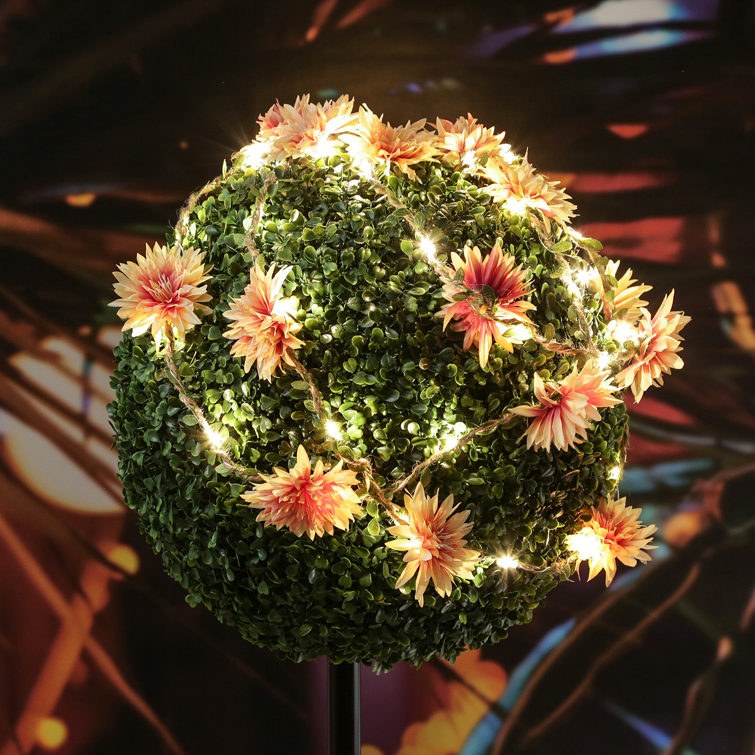 LED Lichterkette Dahlie - Blumengirlande - 30 warmweiße LED - Batterie - Timer - L: 2,9m - creme