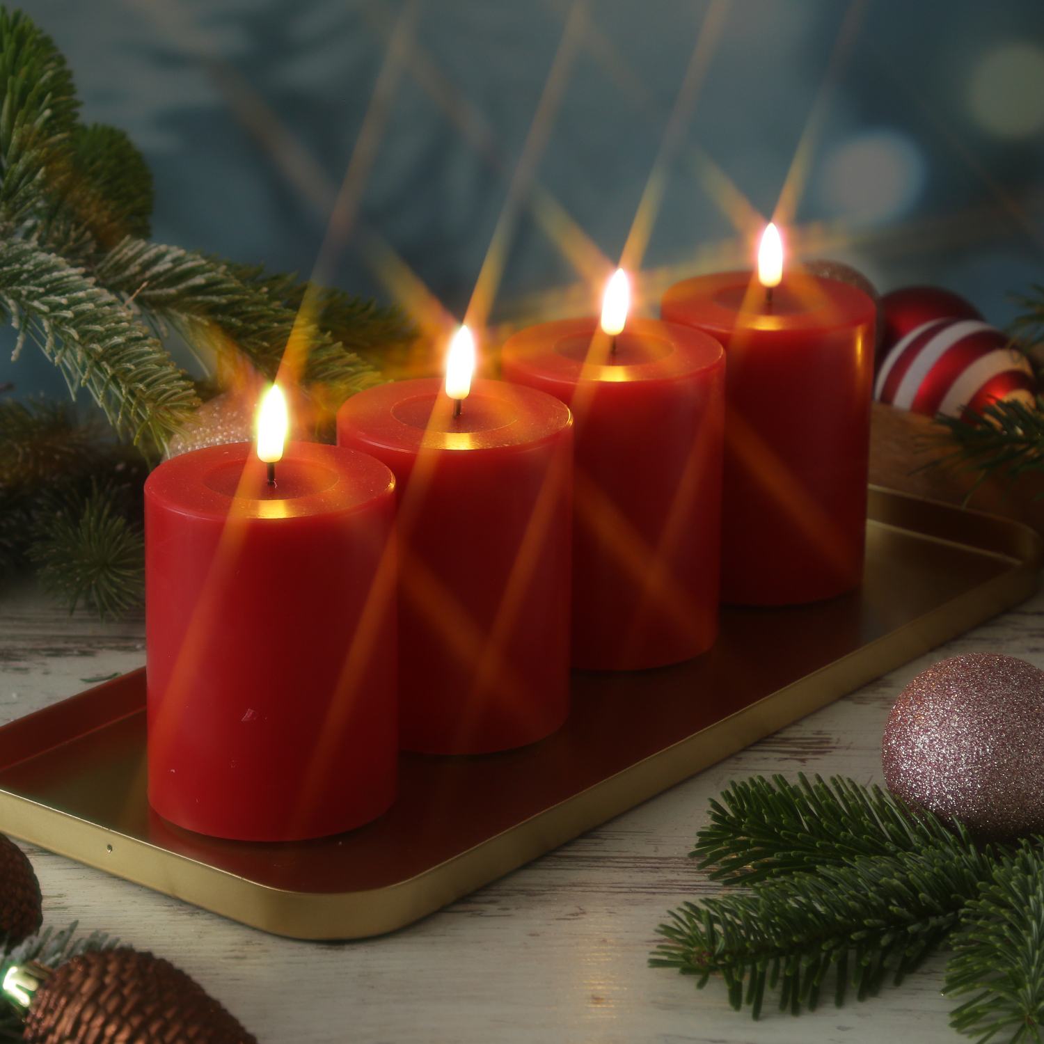 LED Kerzenset MIA - Echtwachs - H: 10cm/D: 7,5cm - mit Batt./Fernbedienung - rot - 4er Set