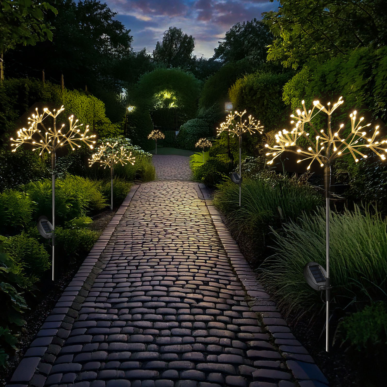 LED Solarstab Feuerwerk - Gartendeko - 80 warmweiße LED - H: 80cm - Lichtsensor - 8 Modi - schwarz