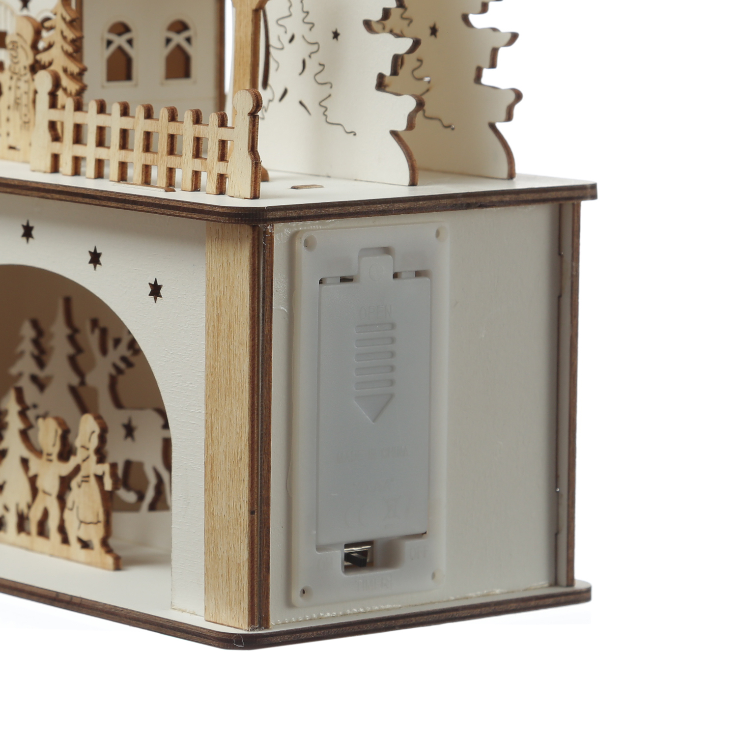 LED Schwibbogen Weihnachtsdorf - Lichterbogen - 10 LED - H: 33,5cm - 2stöckig - Timer - Batterie