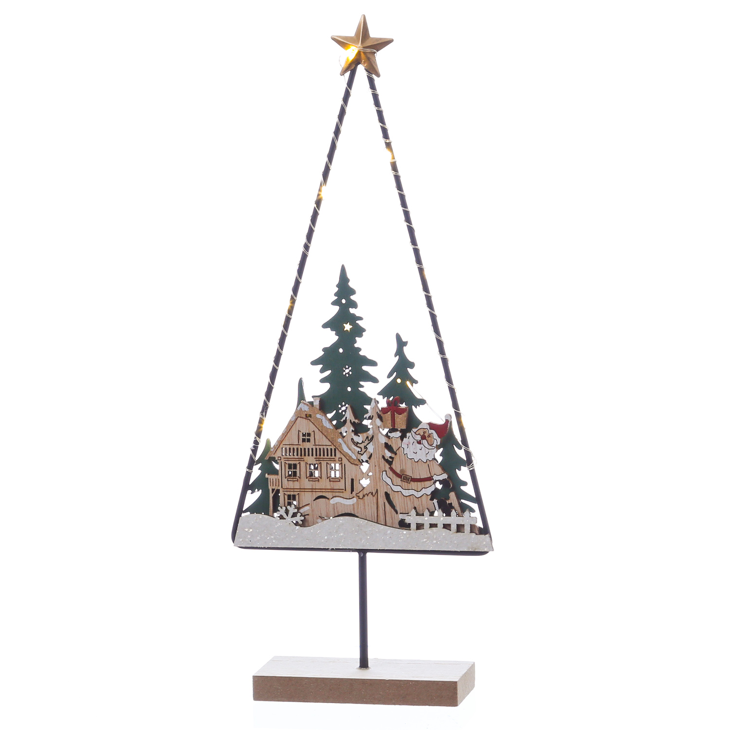 LED Dekoleuchte SANTA - Dekoobjekt - Holz - 10 warmweiße LED - H: 33cm - Batteriebetrieb