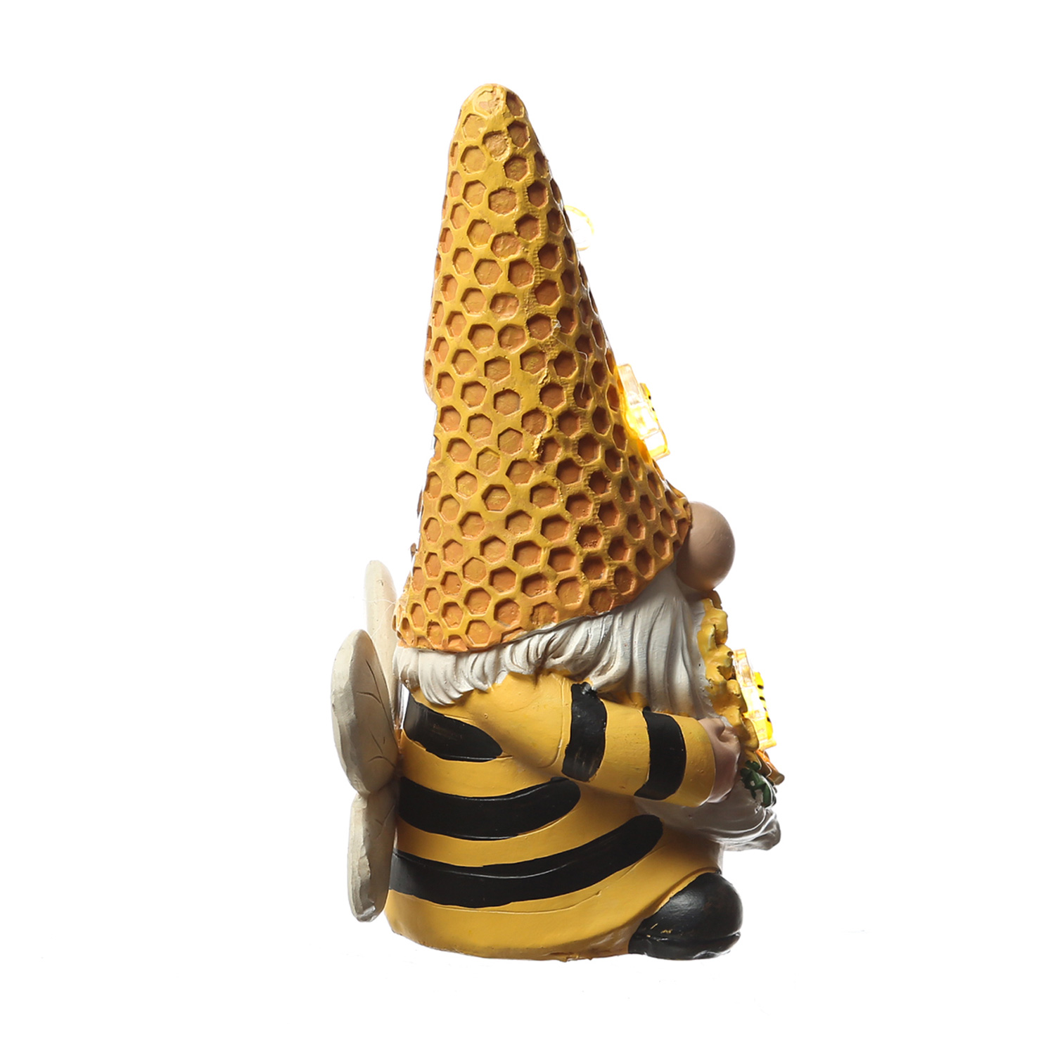 LED Solar Gartenzwerg Biene mit Blume - Gartenfigur - warmweiße LED - Lichtsensor - H: 17,5cm