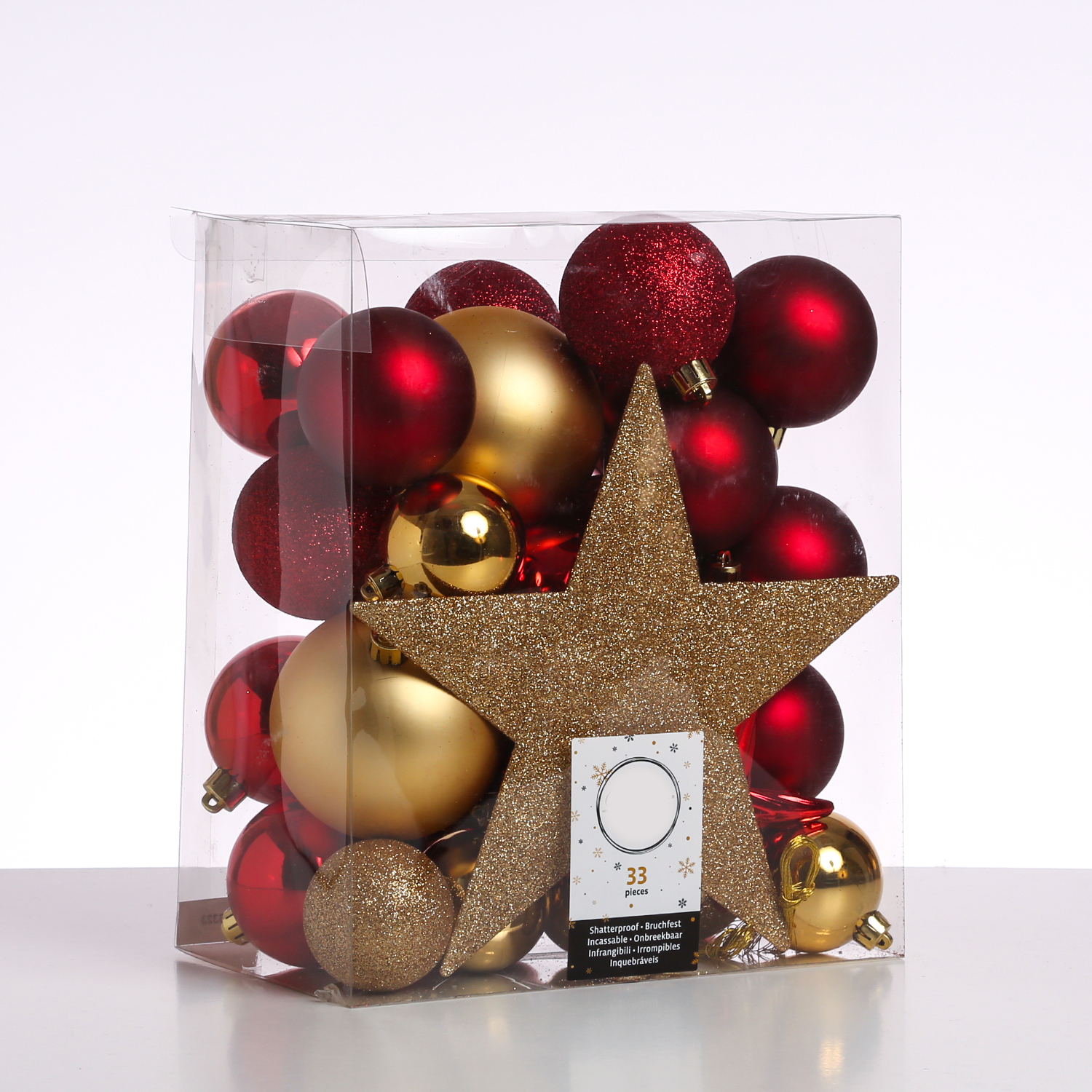 Christbaumkugel - Weihnachtsbaumkugel - bruchfest - glänzend matt glitzernd - gold, rot - 33er Set