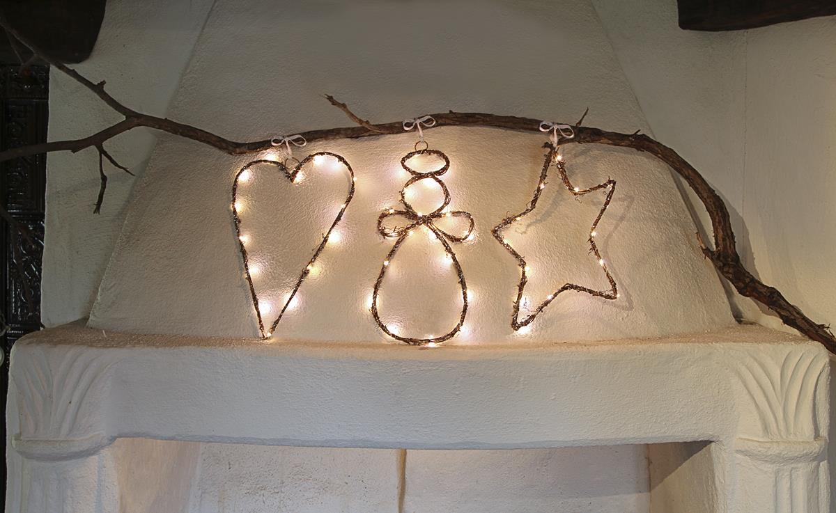 LED Dekostern "Willy" - hängend - 15 warmweiße LED - H: 37cm - Holz/Metal - Batteriebetrieb - braun