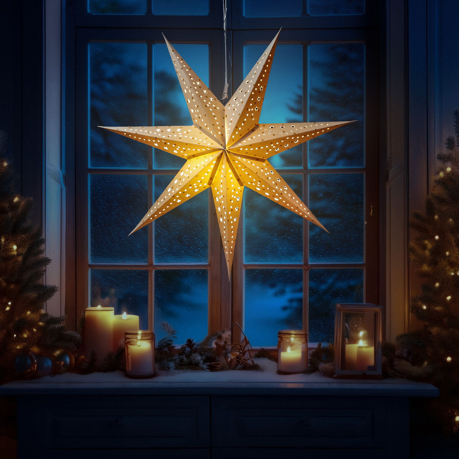 LED Papierstern mit Stoffbezug - Samtstern - inkl. Kabel und LED Leuchtmittel - D: 58cm - Timer