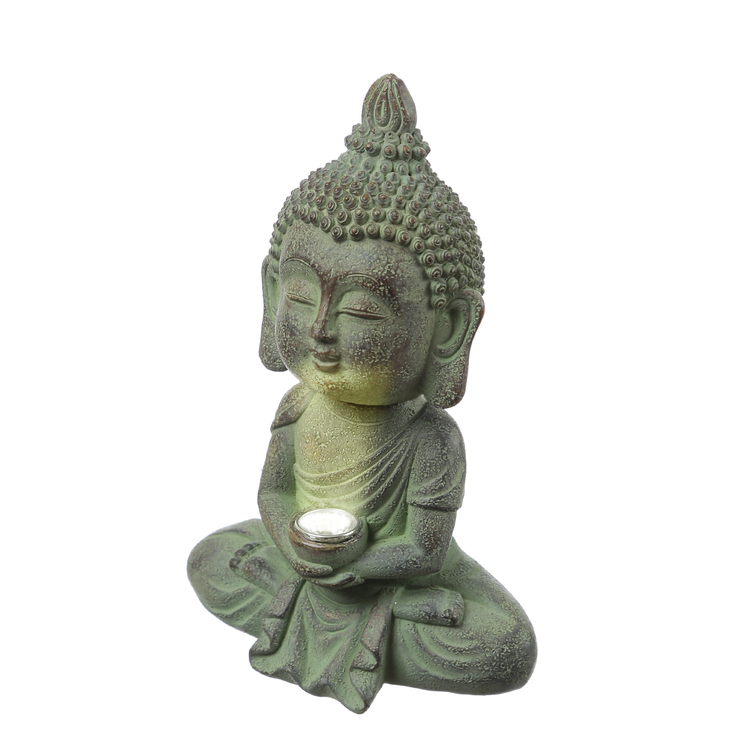 LED Solar Buddha - Gartenfigur - Polyresin - H- 19cm - Daemmerungssensor - hellgrau