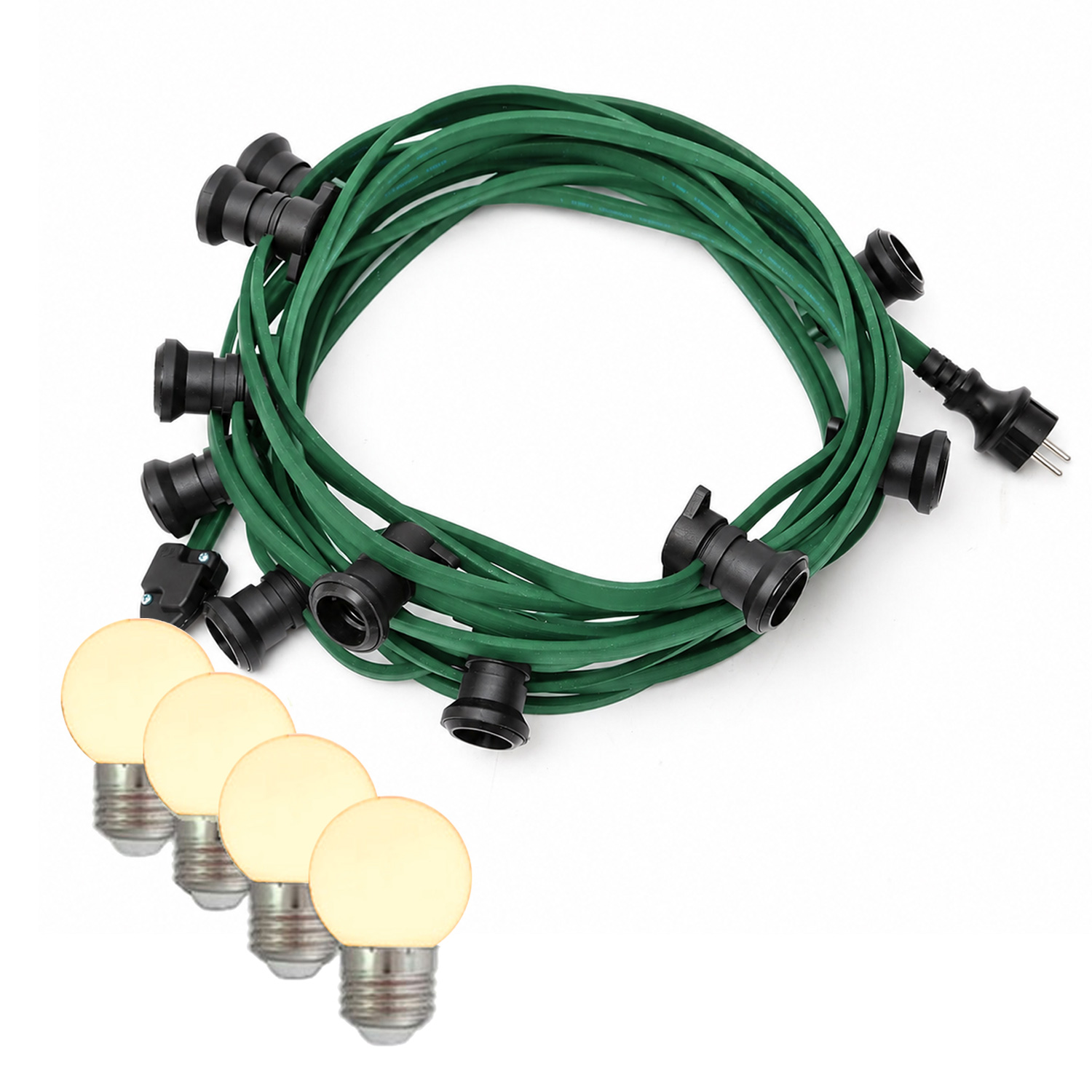 Illu-/Partylichterkette 5m - Außenlichterkette grün - 5xE27 warmweiße Kugellampen
