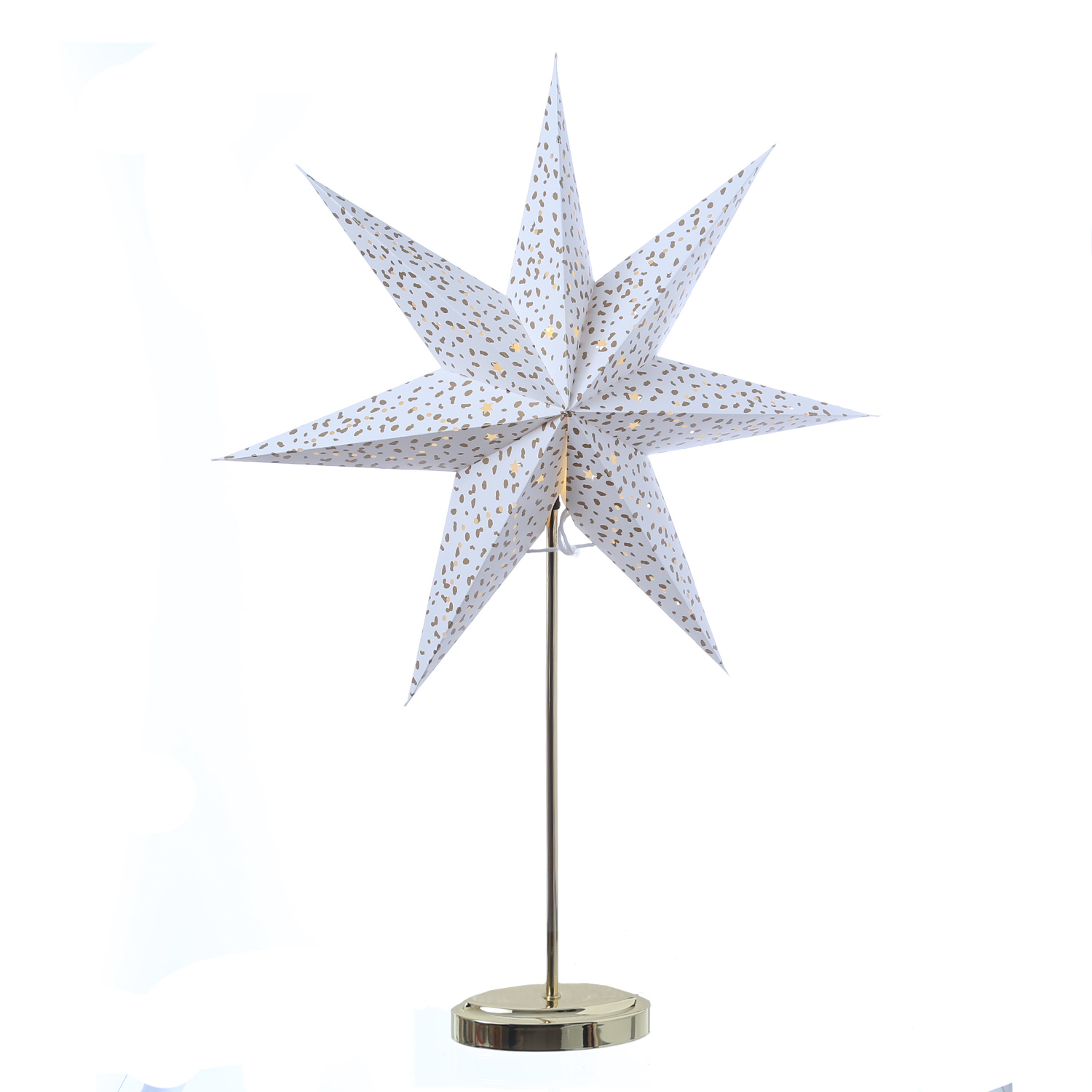 B-Ware LED Papierstern MIRA - stehend - 7-zackig - 45 warmweiße LED - H: 75cm - Timer - Batterie - gold