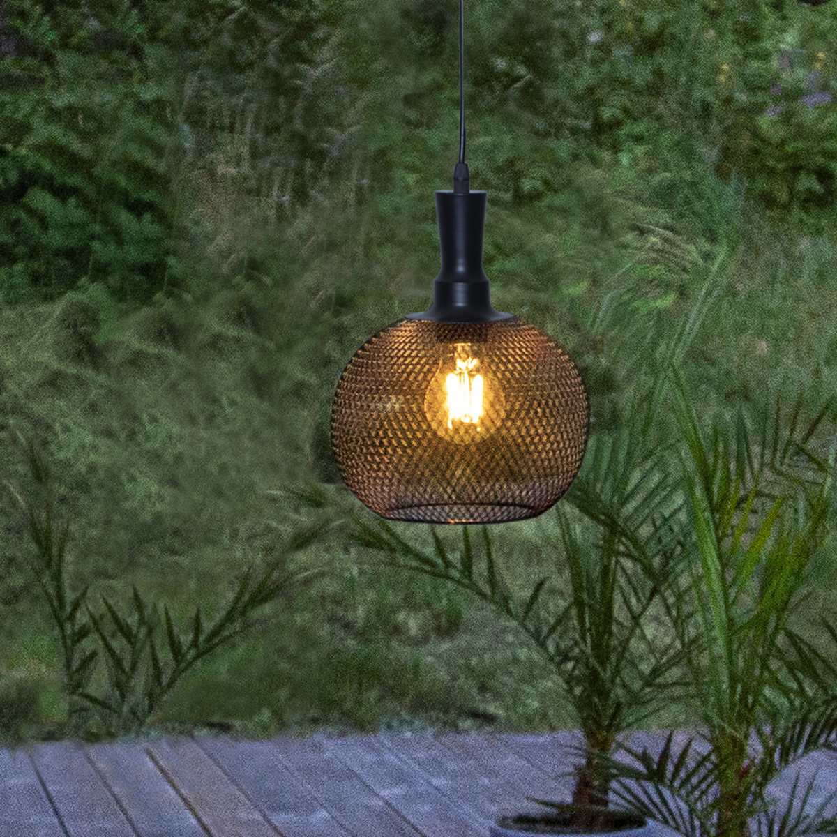 LED Solar Lampe SUNLIGHT - warmweiße LED - H: 24cm, D: 19cm - hängend - schwarz