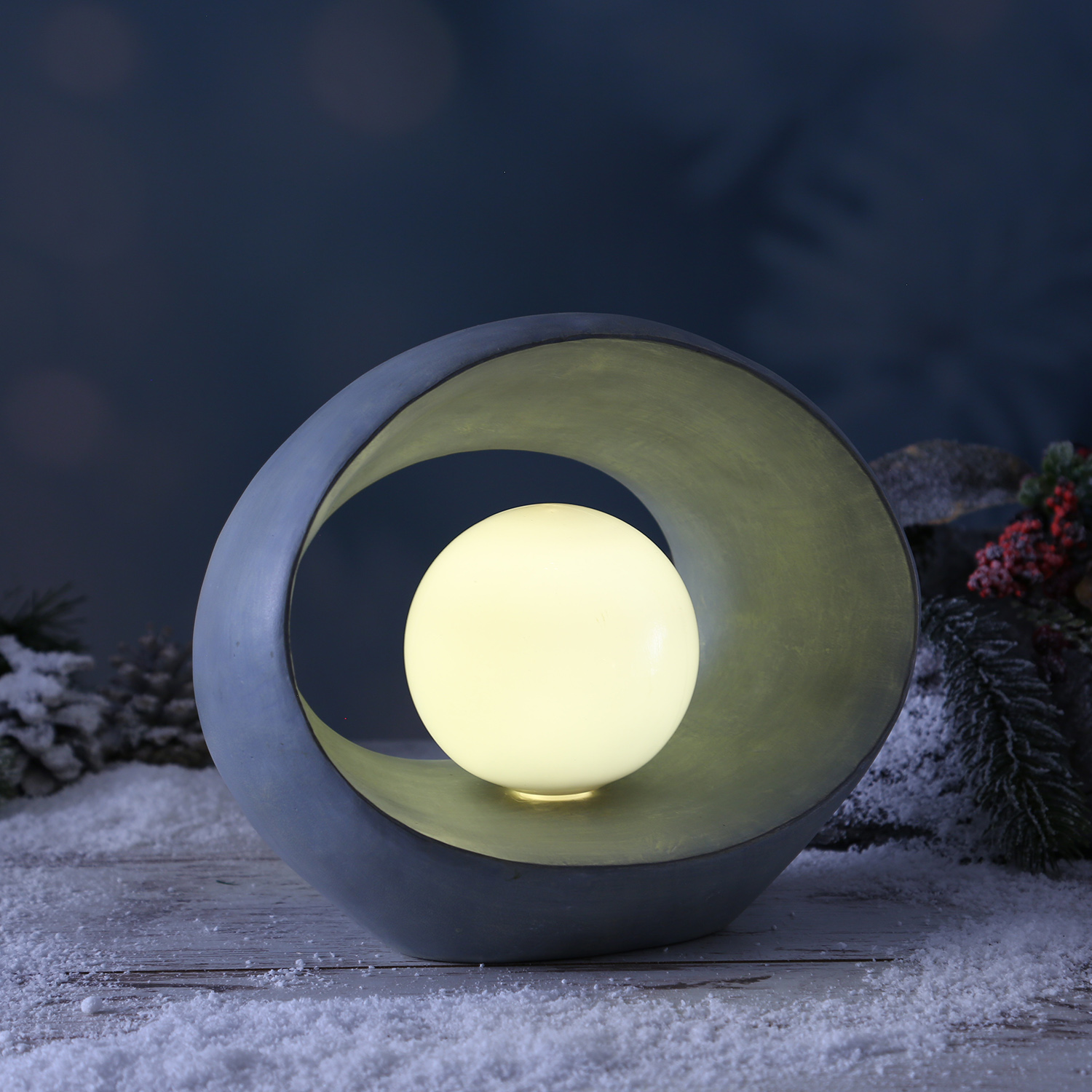 LED Solar Dekoleuchte - Kugellampe im Stein - Polyresin - 3 warmweiße LED - H: 21cm - grau