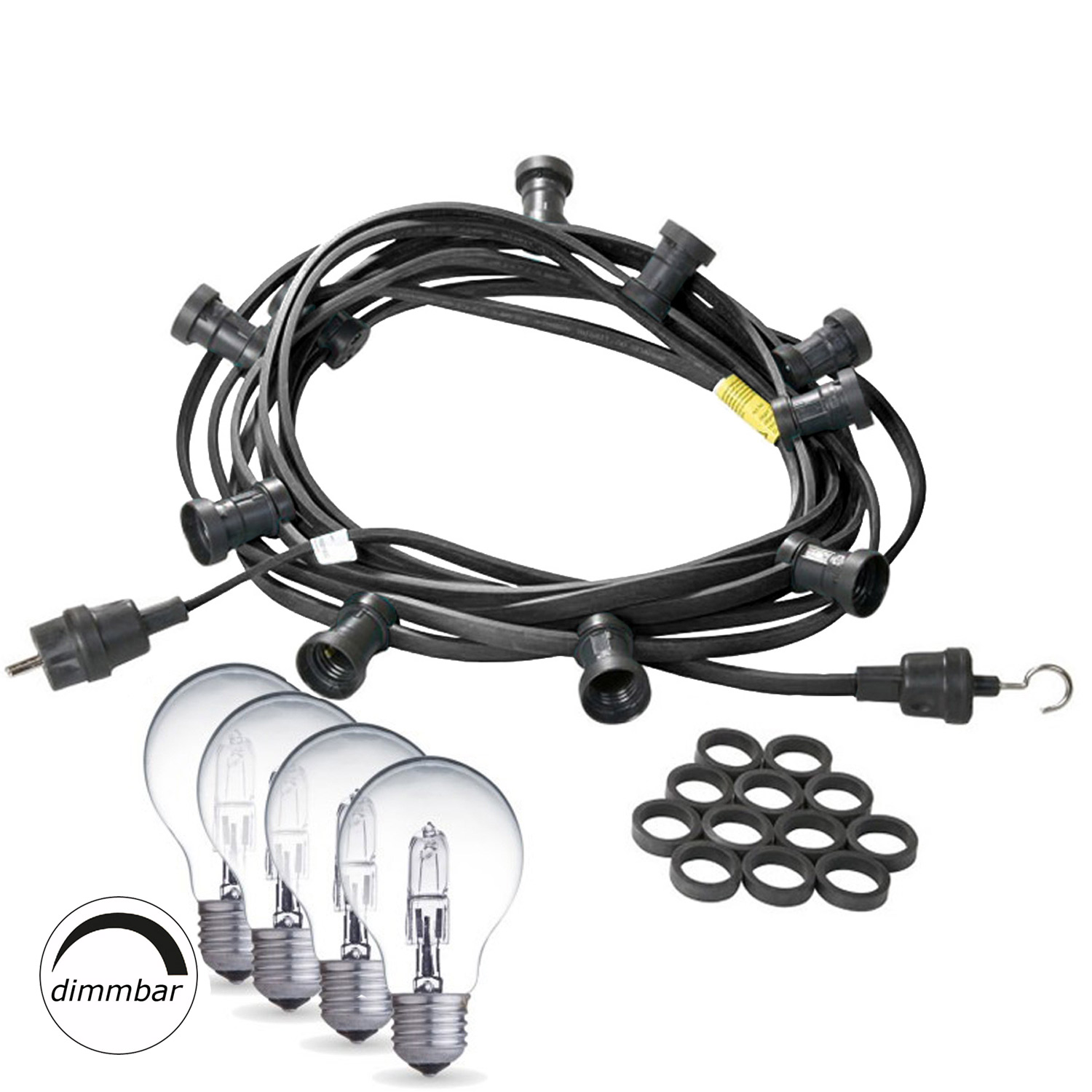 Illu-/Partylichterkette 5m - Außenlichterkette schwarz - Made in Germany - 5 Halogenlampen (28W)