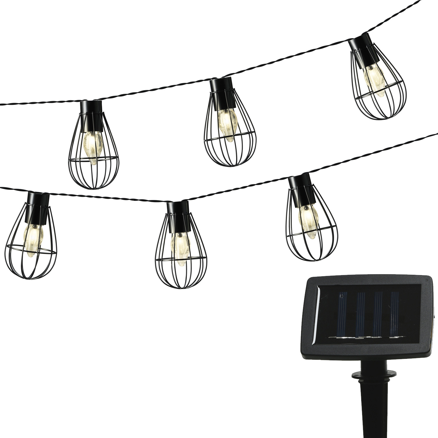 LED Solar Gitter Lichterkette INDUSTRIAL - 8 warmweiße Lampen - L: 1,5m - schwarz