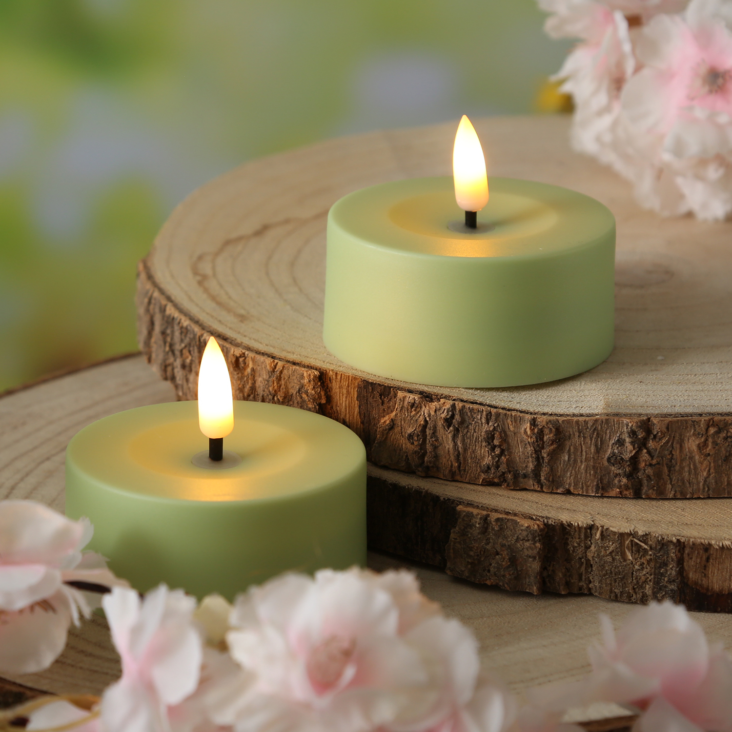 LED Solar Maxi Teelichter - XL Outdoor Teelichter - D: 7cm - Lichtsensor - grün - 2er Set