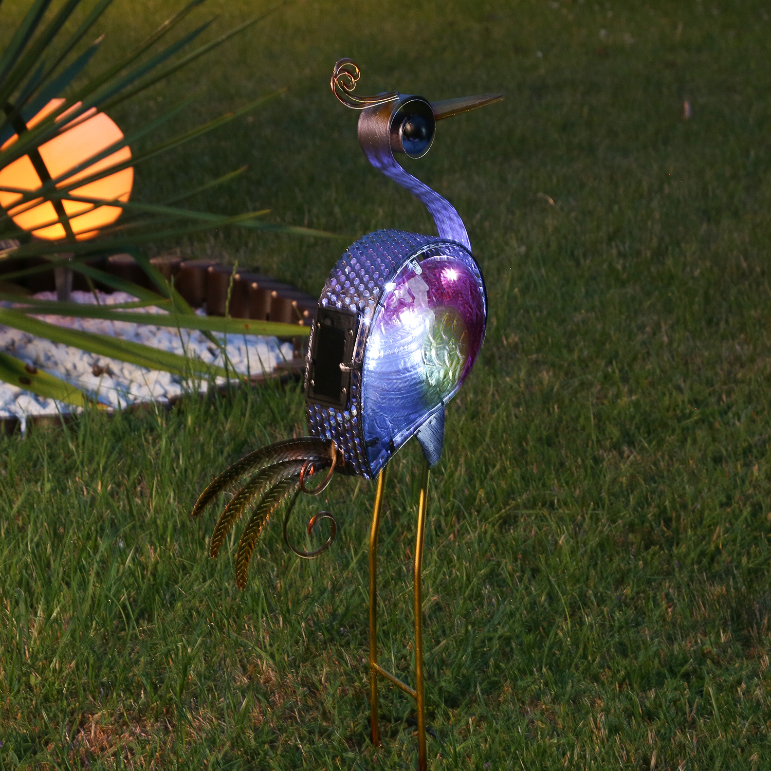 LED Solar Gartenfigur Paradiesvogel - 10 kaltweiße LED - H: 57cm - Dämmerungssensor - bunt