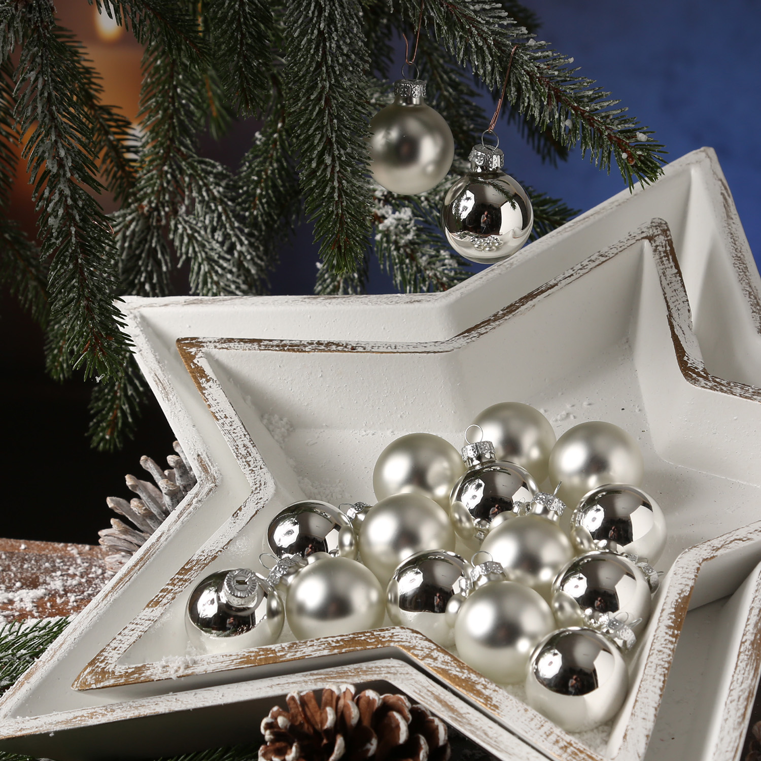 Christbaumkugel - Glas - D: 3,5cm - glänzend und matt - silber - 16er Set