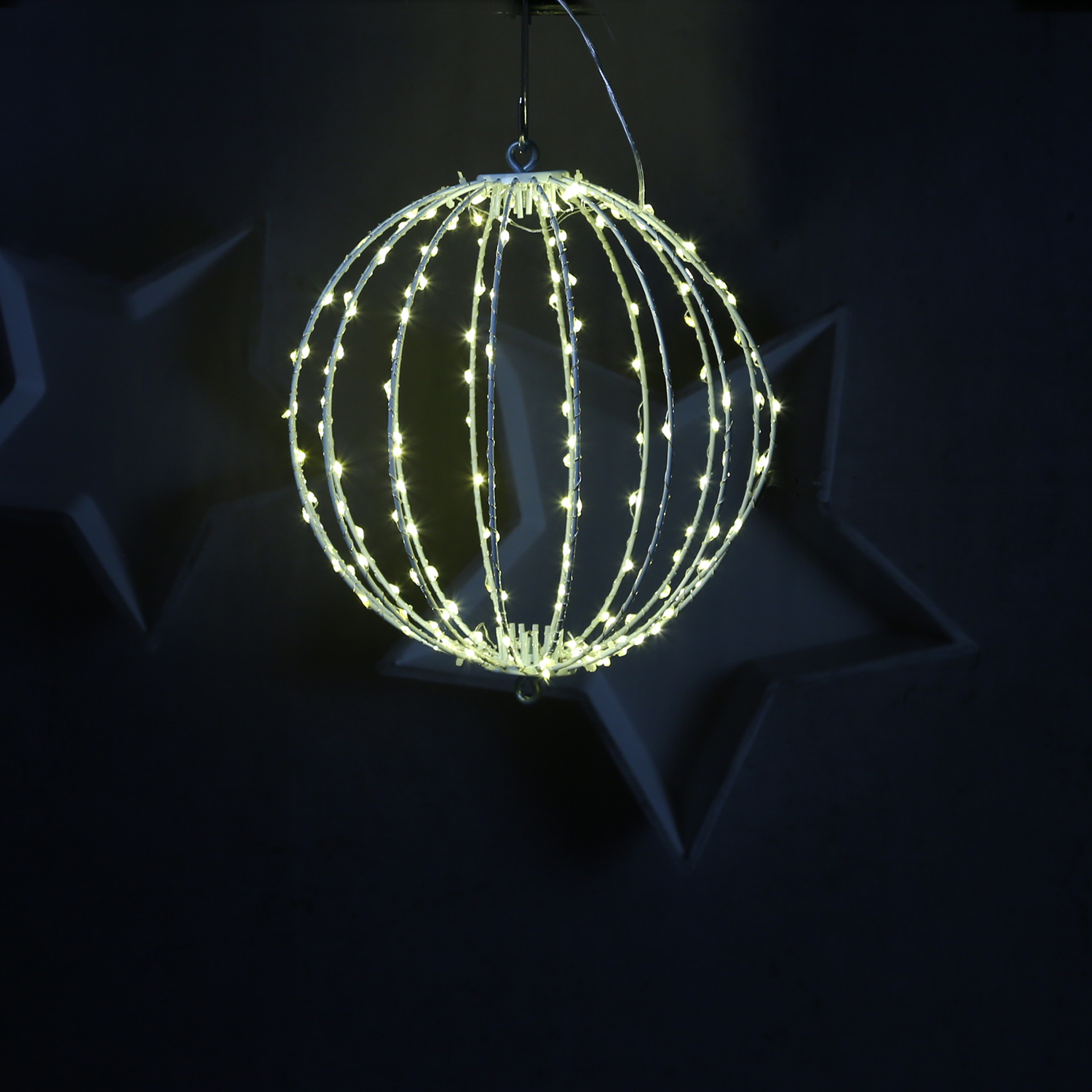 LED Drahtkugel - 3D Leuchtkugel - D: 28cm - 192 warmweiße LED - faltbar - 8 Modi/Timer - Innen/Außen