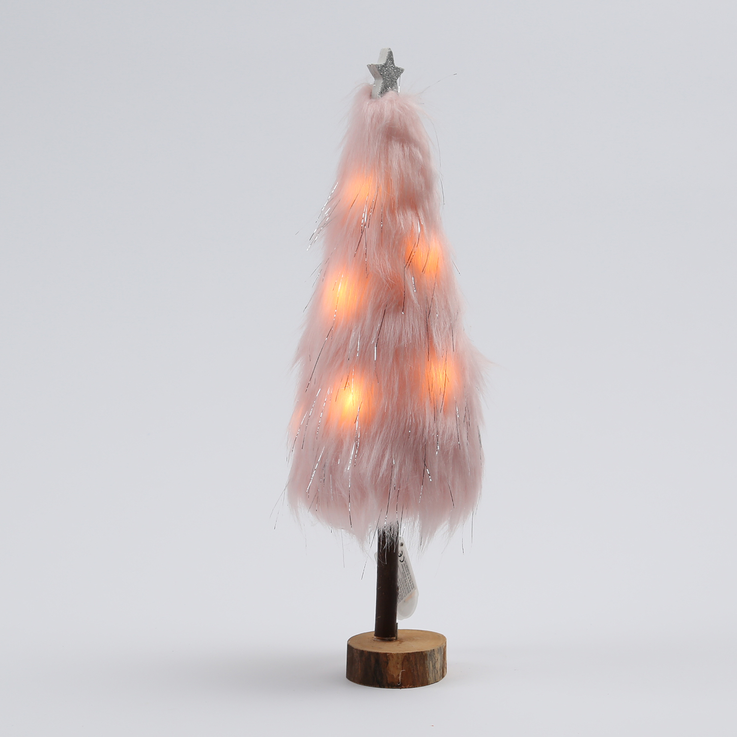 LED Dekobaum PLÜSCH - Holz - Plüschfell - warmweiße LED - Sternspitze - H: 36,5cm - Batterie - rosa