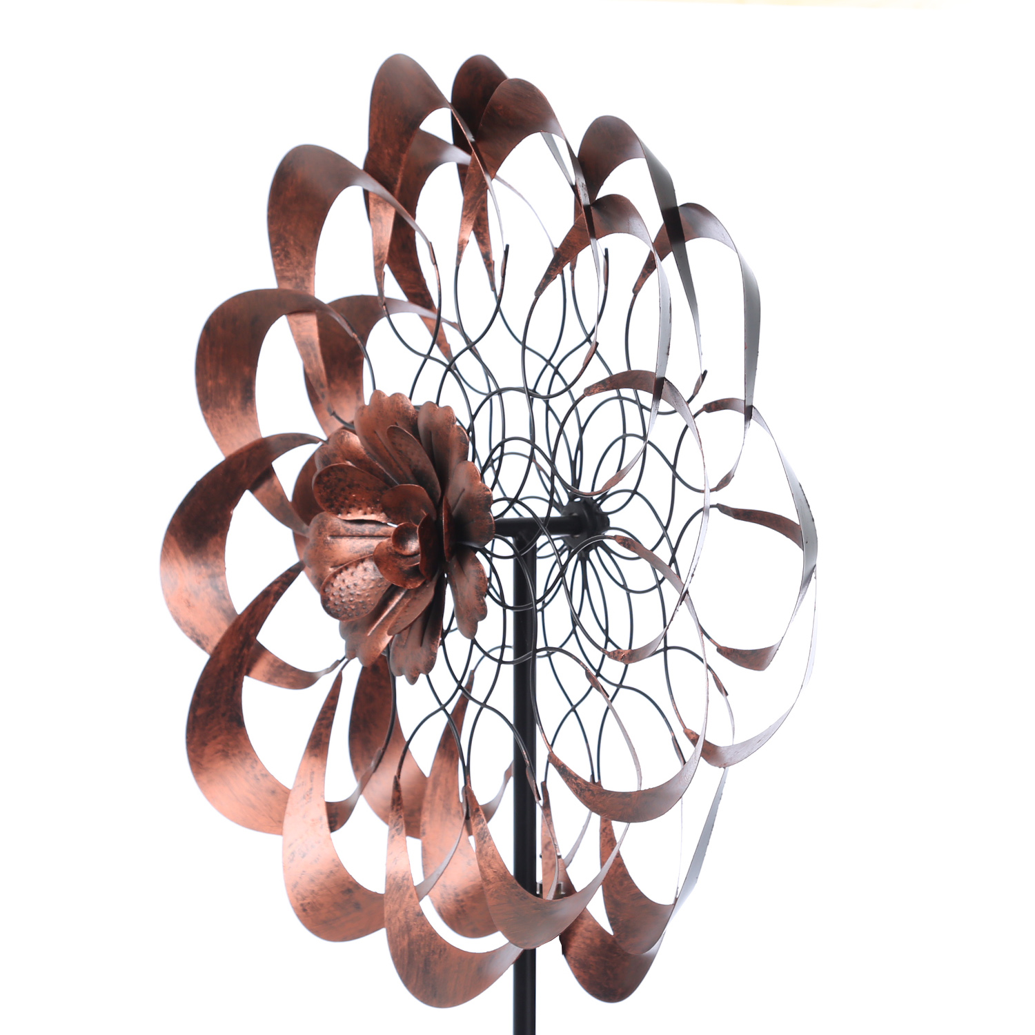 Doppel Windrad ANTIK - Gartendeko - Metall - Erdspieß - H: 1,80m - kupferfarben