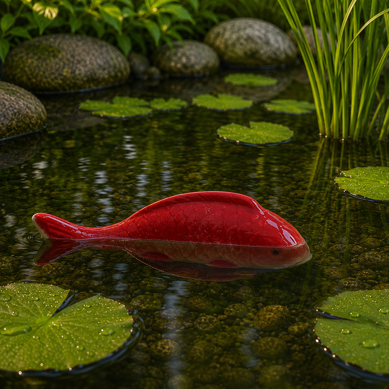 Teichdeko Fisch LADY - Dekofigur - Porzellan - schwimmend - L: 13,5cm - rot