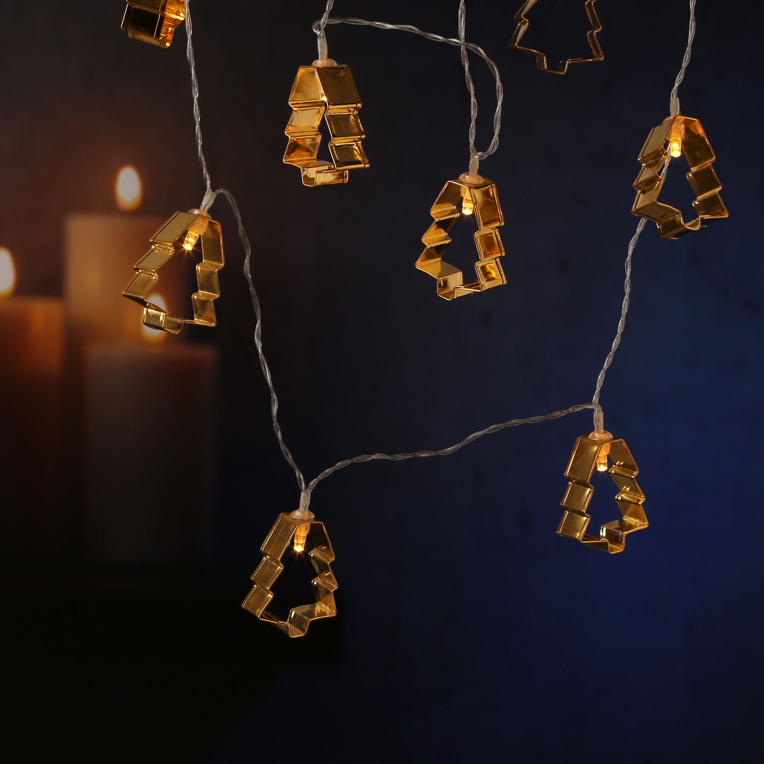 LED Lichterkette mit goldenen Baum Backförmchen - 8 warmweiße LED - Batteriebetrieb - L: 1,4m