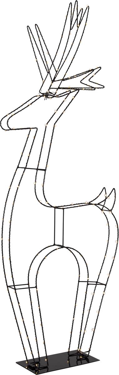 LED-Leuchtfigur Rentier "Cupid" - 170 warmweiße LED - H: 120cm, B: 45cm - Metall - stehend - schwarz