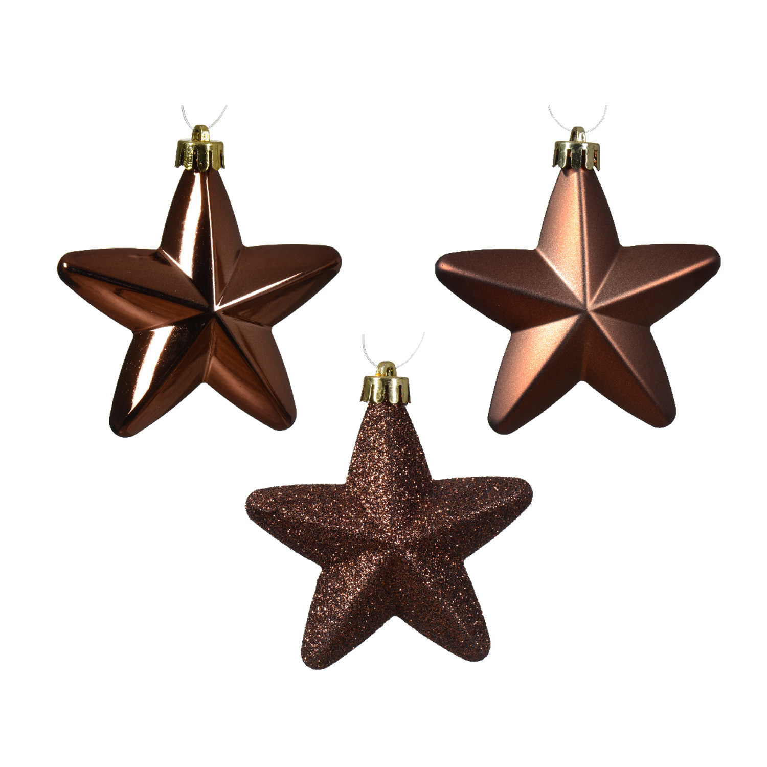 Christbaumschmuck STERNE - Weihnachtsbaumschmuck - bruchfest - H: 7,5cm - braun - 6er Set