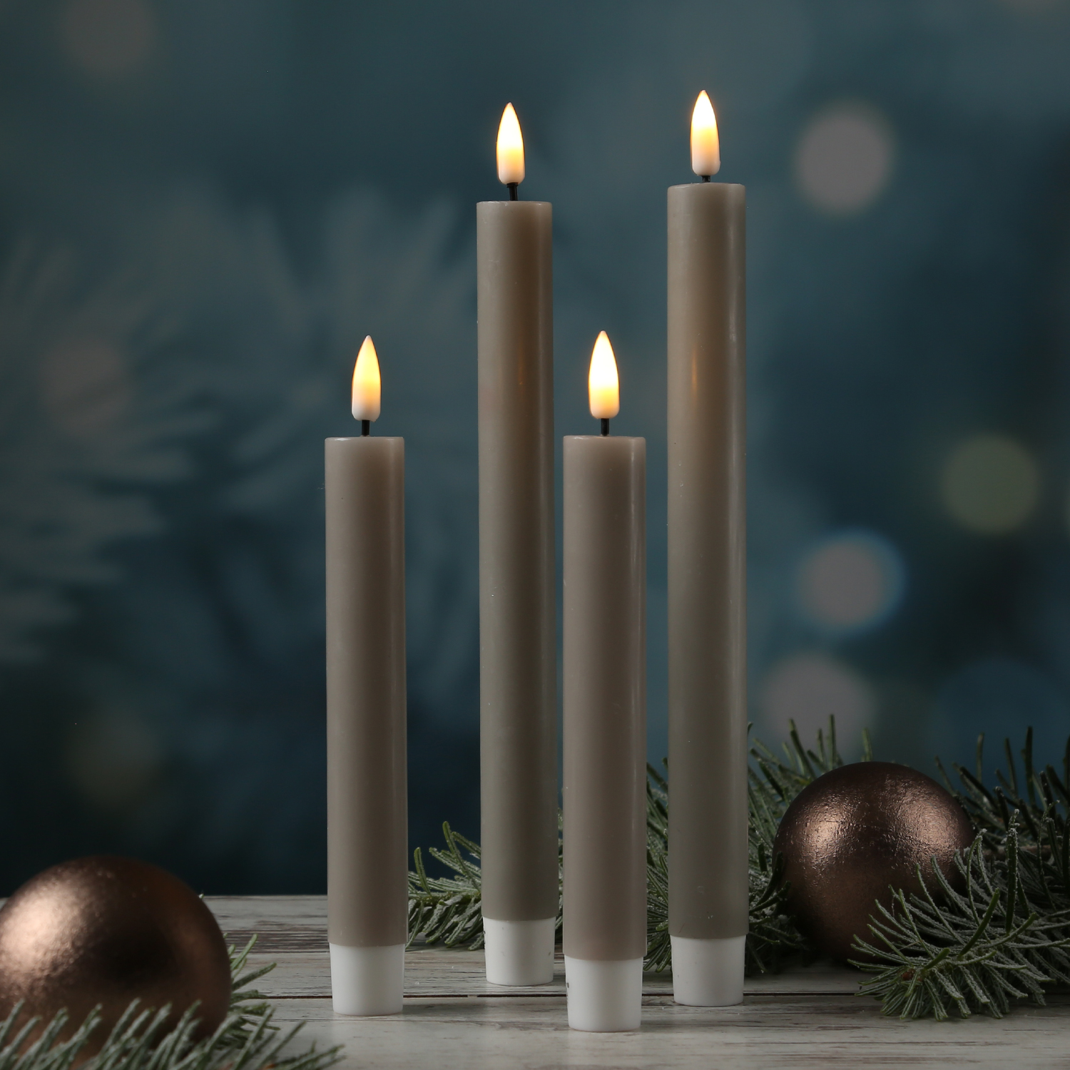 LED Stabkerzen MIA - Echtwachs - realistische 3D Flamme - H: 24cm - sand/taupe - 2 Stk