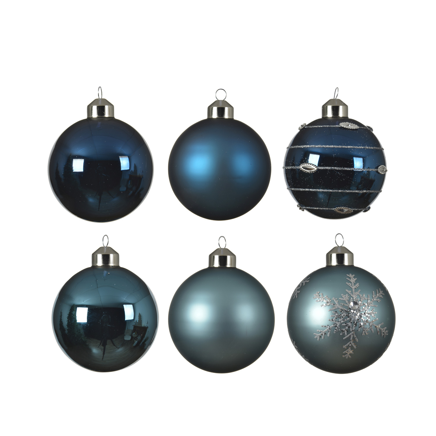 B-Ware Christbaumkugel - Weihnachtsbaumkugel - Glas - D: 8cm - glänzend matt - blau dunkelblau - 6er Set