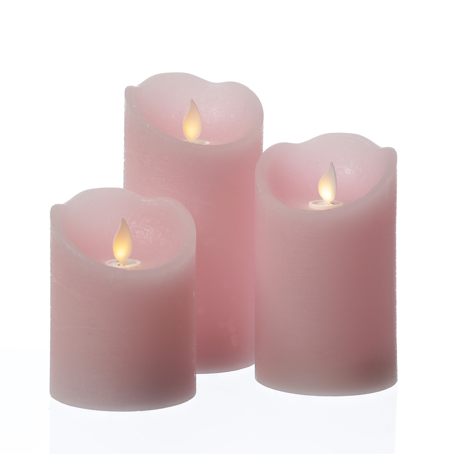 LED Kerze mit beweglicher Flamme - Rustik-Optik - Echtwachs - Timer - H: 15cm - D: 7,5cm - rosa