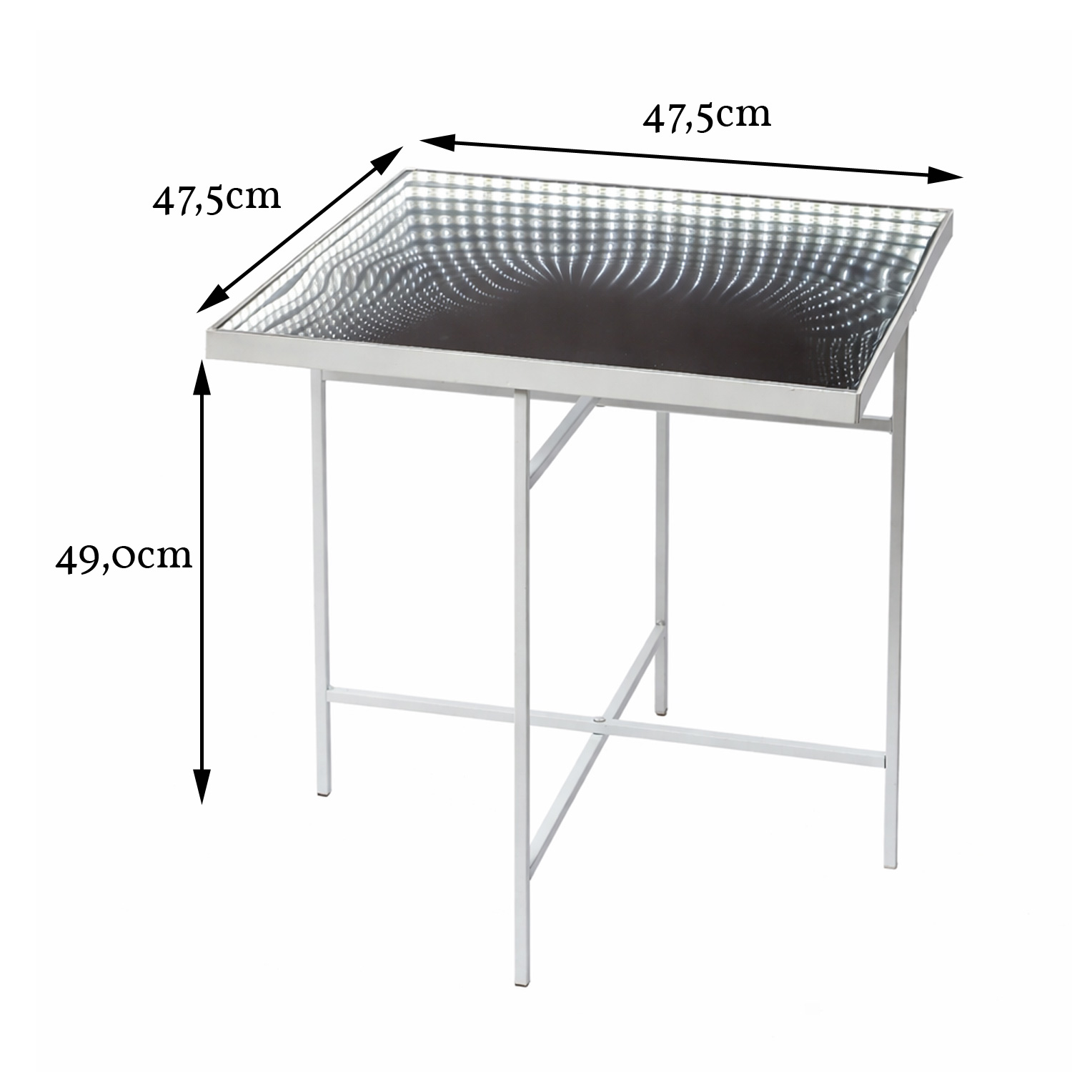 LED Tisch  - eckig - Endlos Optik - Infinity Spiegeltisch mit LED - L 475cm - Batterie - Timer