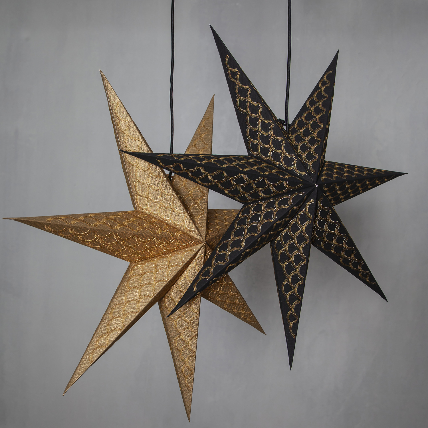 Papierstern Brodie - hängend - 7-zackig - D: 60cm - Stickerei - Baumwolle - schwarz