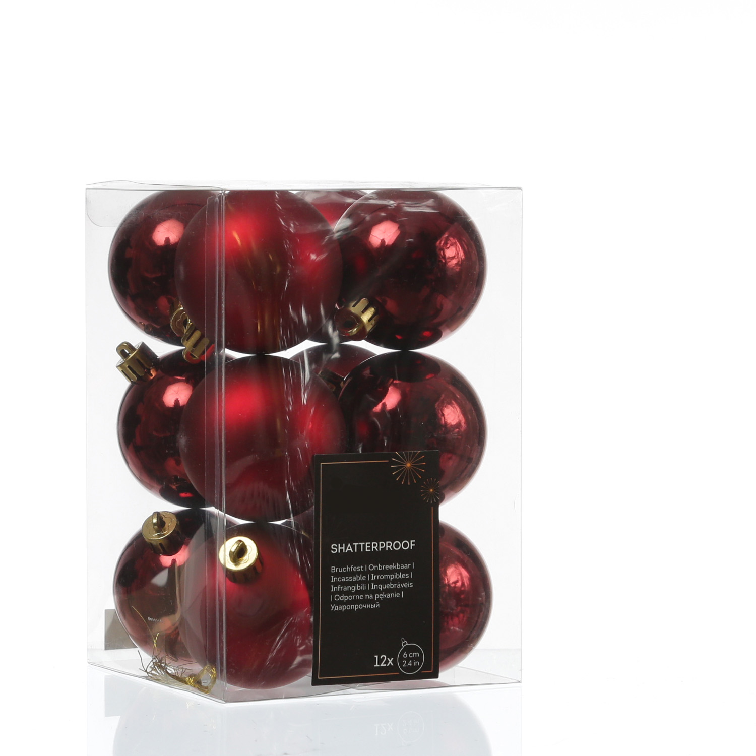 Christbaumkugeln - Weihnachtbaumskugeln - bruchfest - D: 6cm - glänzend/matt  - weinrot - 12er Set